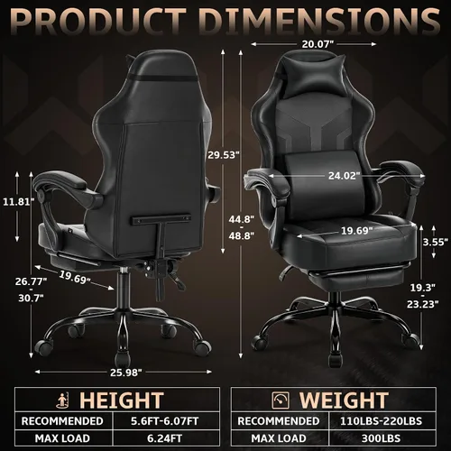 Vista 2 de Silla ergonómica para juegos con reposapiés, capacidad de 303