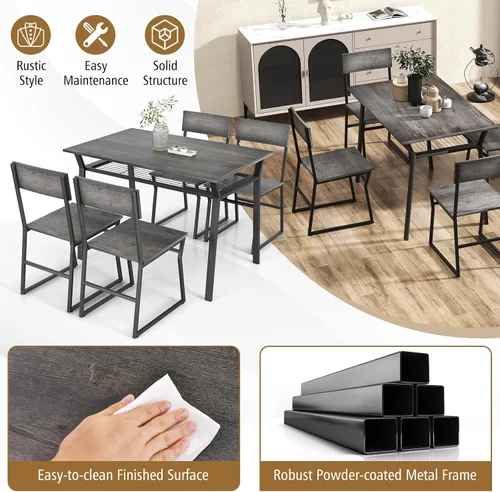 Vista 6 de Giantex Juego de mesa de comedor para 4, mesa de cocina rectangular de 47 pulgadas de largo x 28 pulgadas de ancho con 4 sillas trapezoidales, marco