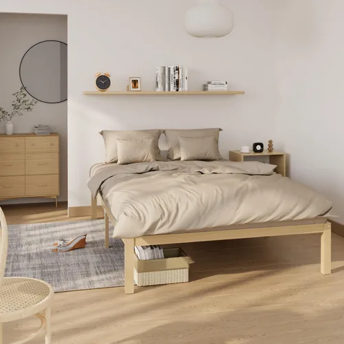 Vista 4 de Marco de cama de bambú tamaño completo con plataforma de madera sólida estable con listones antideslizantes, soporte para cama alta, no necesita
