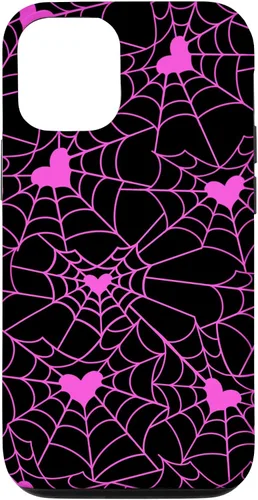 Vista 27 de Carcasa para iPhone 11 con diseño de telaraña, color rosa y negro