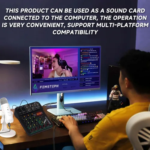 Vista 7 de Tablero mezclador de audio de 4 canales, consola de mezcla de tablero de sonido con USB digital Bluetooth 48V Phantom Power y Echo, pequeña interfaz