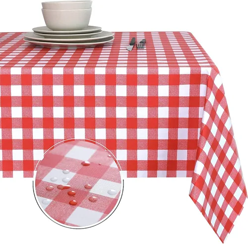 Vista 31 de Obstal Mantel 100% impermeable de PVC, mantel rectangular de vinilo a prueba de aceite y derrames, cubierta de mesa lavable para uso en exteriores e