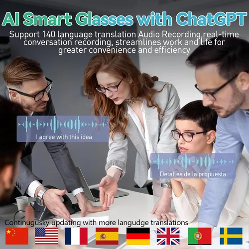 Vista 3 de Lentes inteligentes AI con cámara, 8MP HD Bluetooth gafas con reducción de ruido ENC, lentes reemplazables, control de voz, reproducción de música