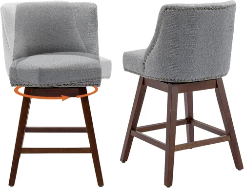 Vista 23 de Juego de 2 taburetes de bar giratorios modernos, taburetes de bar de 26.6 pulgadas de altura de mostrador beige con respaldo para isla de cocina