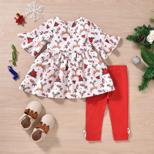 Vista 3 de MINIFEIKO Conjunto de 2 camisetas de manga con volantes y pantalones para niña