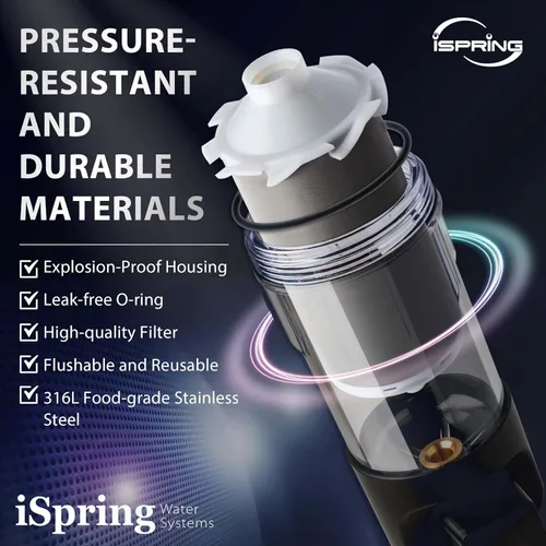 Vista 9 de iSpring WSP50ARJ-BP Prefiltro para toda la casa, filtro de agua de sedimentos giratorio con derivación, carcasa transparente mejorada, tamaño jumbo