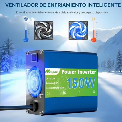 Vista 5 de 150W inversor de corriente 12V DC a 120V AC enchufe adaptador de enchufe de coche toma de corriente