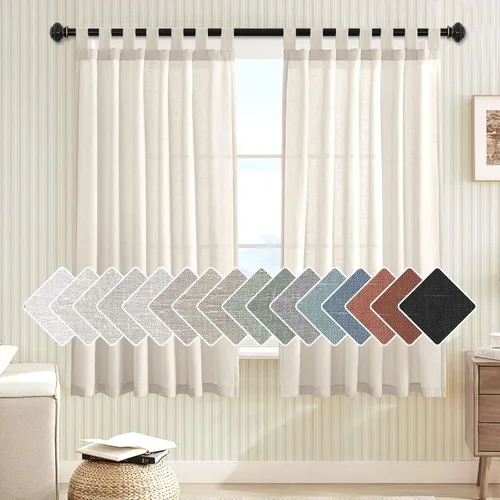 Vista 25 de Cortinas de lino para sala de estar, decoración para el hogar, con pestaña superior, privacidad añadida, ahorro de energía, filtro de luz