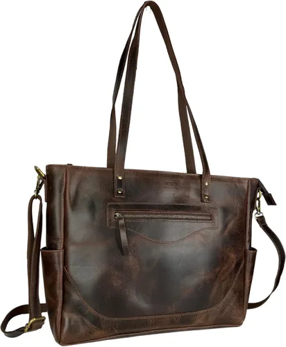 Vista 2 de LUXI TREASURE Leather Laptop Tote bag Brown color 16 INCH Ladies Messenger bag Ladies Handbag Shoulder Bag Purse