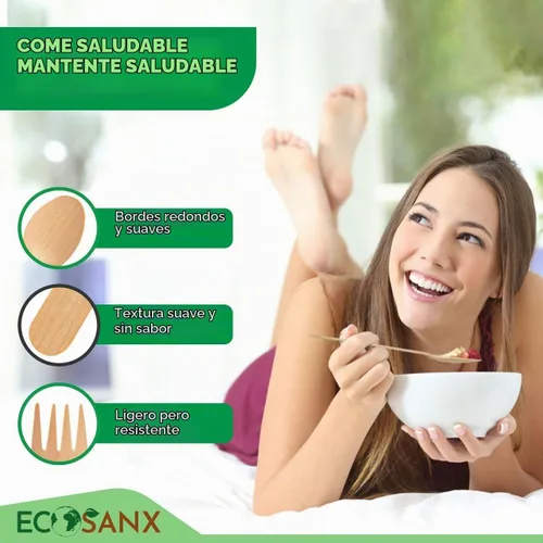 Vista 6 de ECOSANX® 120 piezas de tenedores de madera para comer de 16.5 cm libres de astillas, compostables, juego de cubiertos de madera ecológico