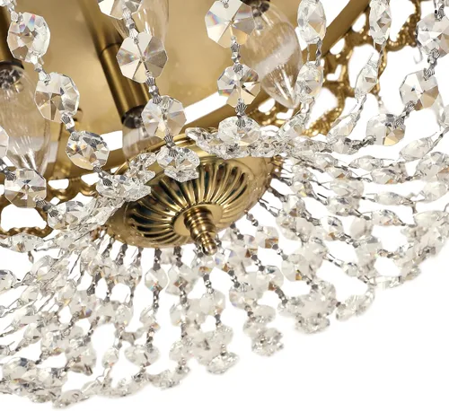 Vista 8 de Maxax Lámpara de techo de latón de cristal de 15 pulgadas, candelabro empotrado vintage de granja de 4 luces, lámpara de techo de imperio francés