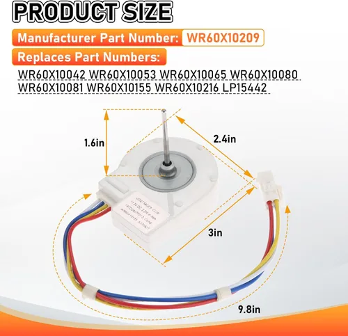 Vista 2 de WR60X10209 Motor de ventilador de condensador de refrigerador, repuesto para GE, Hotpoint, Kenmore, RCA, reemplaza WR60X10155 WR60X10042 WR60X10053