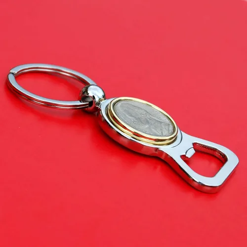 Vista 7 de US 2002 Jefferson Nickel 5 Cent BU Uncirculated Coin Gold Silver Two Tone Key Chain Ring Bottle Opener NEW