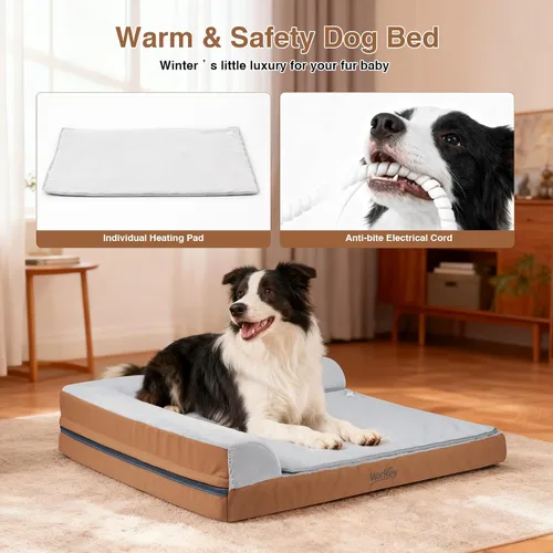 Vista 7 de Cama térmica para perros de tamaño mediano, funda impermeable para mascotas, sofá ortopédico mediano para perros, espuma viscoelástica