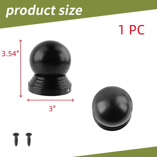 Vista 2 de Tapa de poste superior de bola Tapa de poste de valla Tapa de tubo de poste de hierro para redondo de 3 pulgadas de diámetro Black Ball Finial