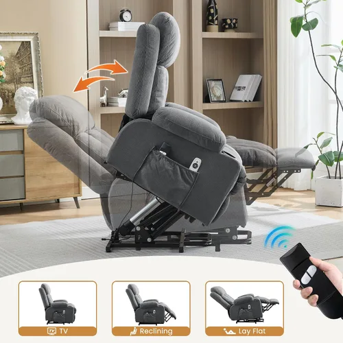 Vista 7 de Silla reclinable de gran tamaño con masaje y calor para ancianos, silla reclinable extra ancha con bolsillo lateral, silla elevadora eléctrica con 2