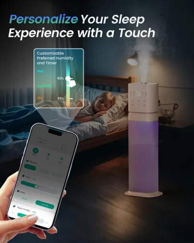 Vista 7 de Humidificador inteligente para habitación grande, humidificadores de 2.1 galón/8 litros para dormitorio con tubo extendido y luz nocturna