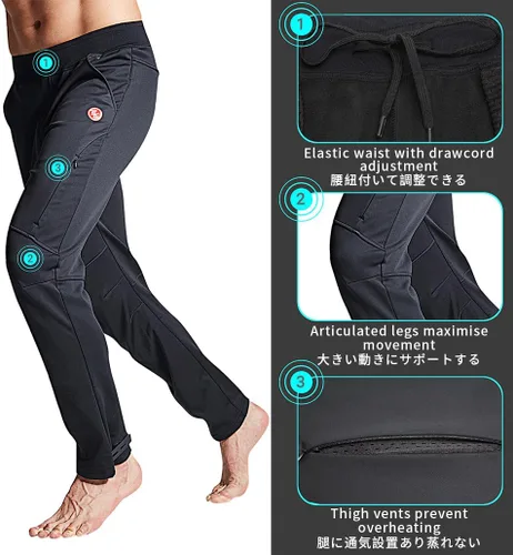 Vista 5 de Souke Sports Pantalones de ciclismo de invierno para hombre, a prueba de viento, de forro polar térmico para ciclismo pantalones deportivos