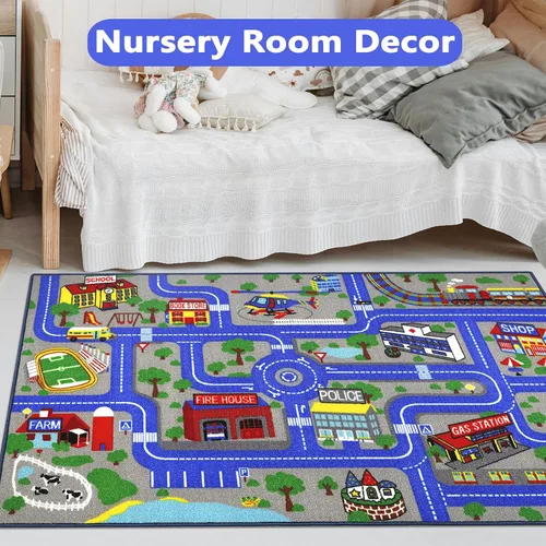 Vista 7 de Capslpad Alfombra Educativa para Niños Alfombra de Juego 5.2'x3.3' Alfombra de Carretera de Tráfico para Juegos de Coches para Niños Alfombra Grande