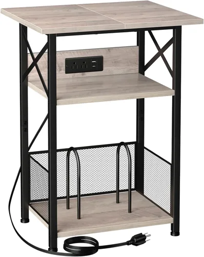 Vista 10 de AMHANCIBLE HETCD01BK-1 - Soporte para tocadiscos con estación de carga, soporte para tocadiscos con armario de almacenamiento, mesa auxiliar de 3