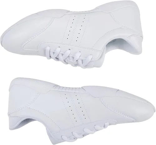 Vista 2 de BAXINIER Zapatillas de baile de animadoras blancas para jóvenes, tenis para caminar, transpirables, para competición