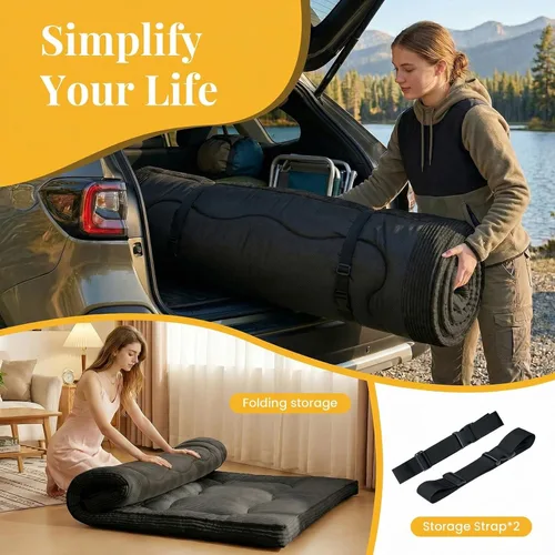 Vista 3 de cidludto Colchón de futón japonés de tamaño individual, sofá cama de 4 pulgadas, colchón de suelo para adultos, tapete de tatami más grueso, Negro