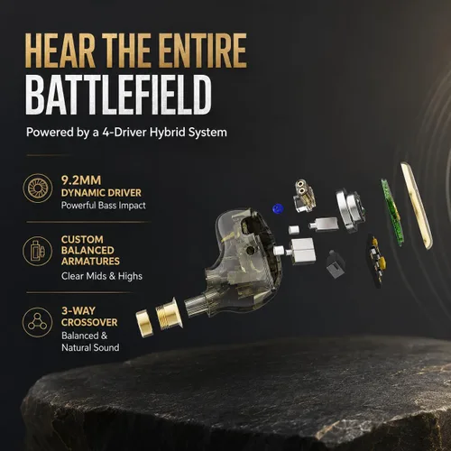 Vista 13 de Tipsy TG4 Gaming IEMs con micrófono, auriculares híbridos para juegos de 4 controladores, aplicación EQ personalizada y control web, modos de juego