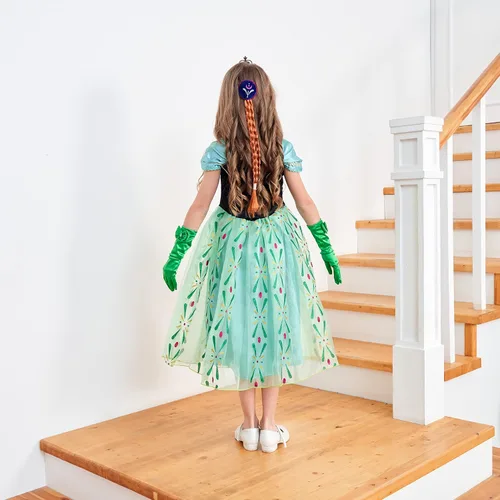 Vista 4 de Avady Girls Princess Costumes for Frozen Anna Birthday Party Halloween Christmas Dress Up Green
