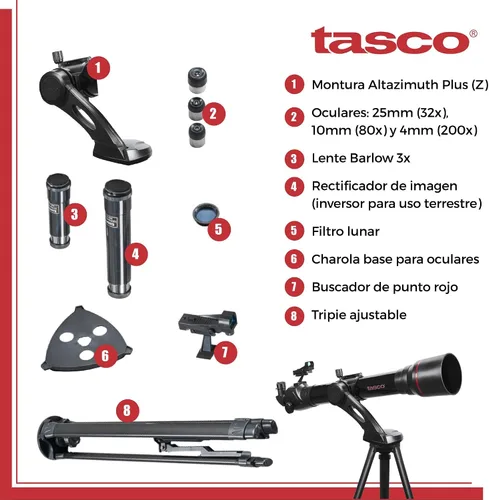 Vista 5 de TASCO Spacestation - Refractor AZ de 2.756 x 31.496 in con telescopio buscador de puntos rojos LED variable, negro, talla única (49070800)