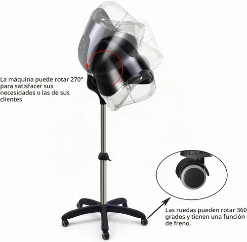 Vista 6 de Secador de pelo profesional con capucha, con panel de control táctil inteligente, ajustes de 8 velocidades de 1000 W, funciones de iones negativos