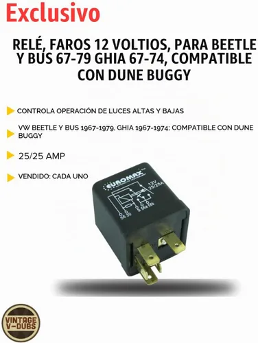 Vista 3 de Relé, Faros delanteros 12 voltios, para Beetle & Bus 67-79 Ghia 67-74, compatible con Dune Buggy