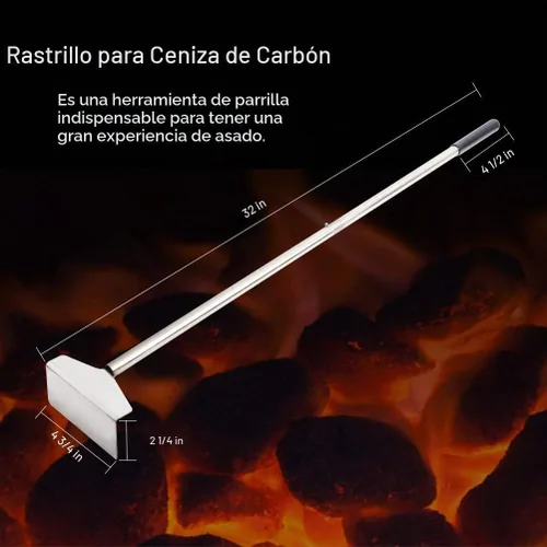 Vista 2 de Rastrillo para Parrilla de Carbón, Accesorios de Herramienta para Cenizas, Rastrillo de Cenizas para Parrilla Kettle de Carbón y Horno de Pizza