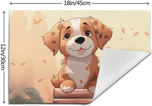 Vista 2 de 6 PCS PVC Placemats Set Place Mats Cartoon Dog Non-Slip Weave Place Mats 12" x 18" Farmhouse Table Mat Set for Family Dinners Wedding Parties