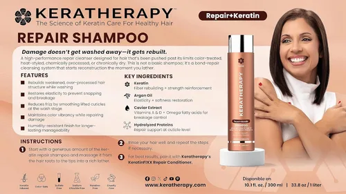 Vista 3 de KERATHERAPY KeratinFIXX Champú reparador con infusión de queratina, 33.8 onzas líquidas, 33.8 fl oz – Champú reparador para cabello seco, dañado