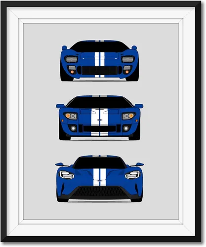 Vista 4 de Custom Car Posters Póster hecho a mano compatible con Ford GT Generation e impresión de Ford GT40, rojo, blanco y azul, 8 x 10 pulgadas, impresión