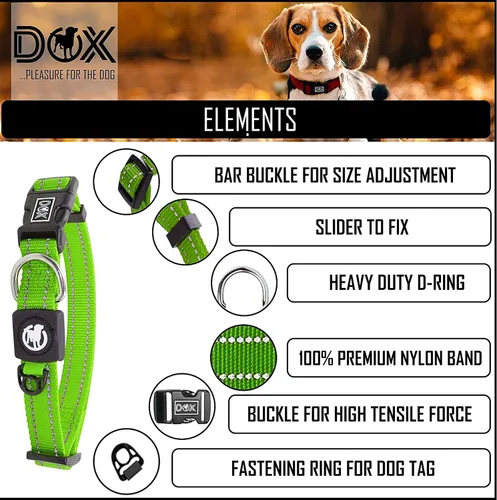 Vista 2 de DDOXX Collar de perro de nailon reflectante - Collares fuertes y ajustables para perros - S (verde)