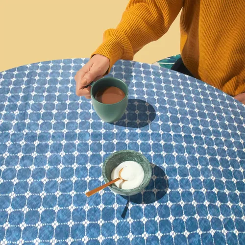 Vista 7 de Covers For The Home - Funda de mesa ajustable de vinilo con interior de franela y borde elástico, de lujo, con diseño de diamante de moda (azul)