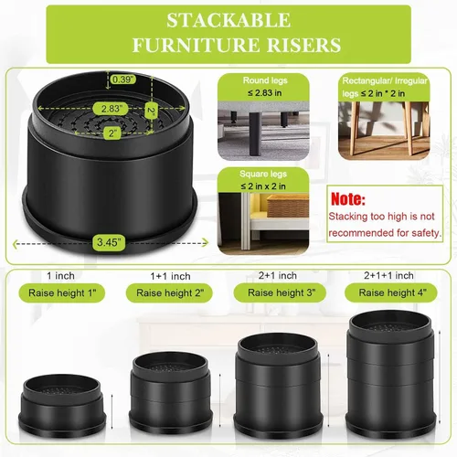 Vista 2 de Paquete de 12 elevadores de muebles de 1 pulgada, elevadores de cama ajustables resistentes para mesa, escritorio, sofá, silla, gabinete, marco