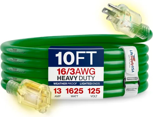 Vista 124 de Cable de extensión SJT de 12/3 300 V con luz LED para uso en interiores y exteriores con enchufe con iluminación LED Amarillo