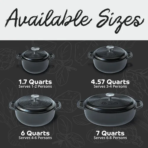 Vista 3 de Segretto Cookware Horno Holandés de Hierro Fundido Esmaltado, 6 Cuartos, Negro negro (Nero)