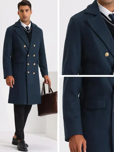 Vista 5 de Lars Amadeus Gabardina para hombre con solapa de muesca y doble botonadura ajustada para invierno