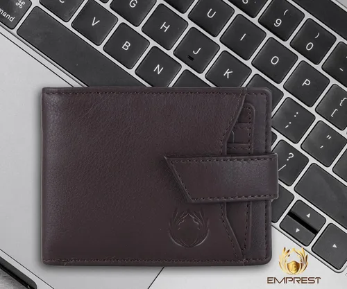 Vista 4 de Billetera plegable de cuero genuino con bloqueo RFID para hombre con tarjetero extraíble, Marrón, Clásico