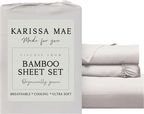 Vista 80 de KARISSA MAE Juego de sábanas de viscosa de bambú de lujo, 100% certificado FSC, refrescante, lujosamente suave, bolsillos profundos de 18 pulgadas