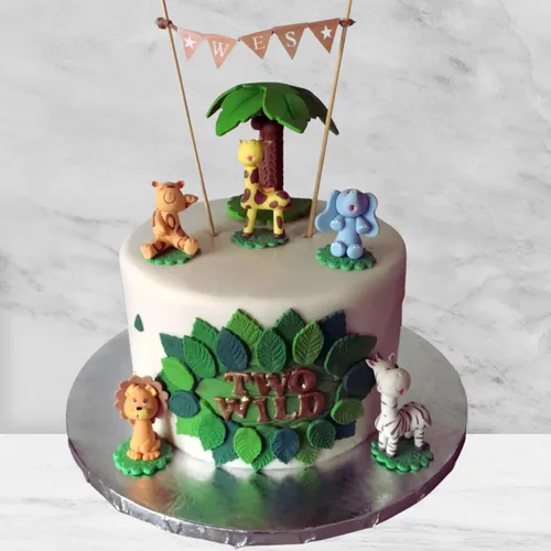 Vista 4 de Decoración para tartas de animales de la selva, juego de safari, para baby showers, cumpleaños, jirafa, mono, cebra, león, tigre, elefante, palmera