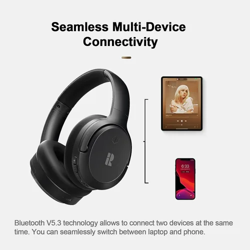 Vista 7 de Calmbee Auriculares Bluetooth, híbridos con cancelación activa de ruido, auriculares inalámbricos sobre la oreja con micrófono, hasta 140 horas