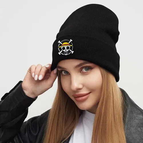 Vista 3 de UZYEAOZM Gorros de anime para hombres y mujeres, divertido gorro de punto de calavera de invierno