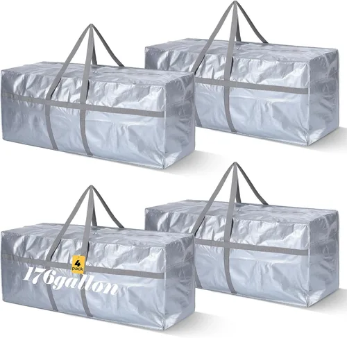 Vista 53 de 4 Piezas Bolsas de Mudanza Grandes con Cremallera y Asas Bolsas de Lona Tipo Duffle Plegables de Almacenamiento Extra Resistentes Extra Grandes
