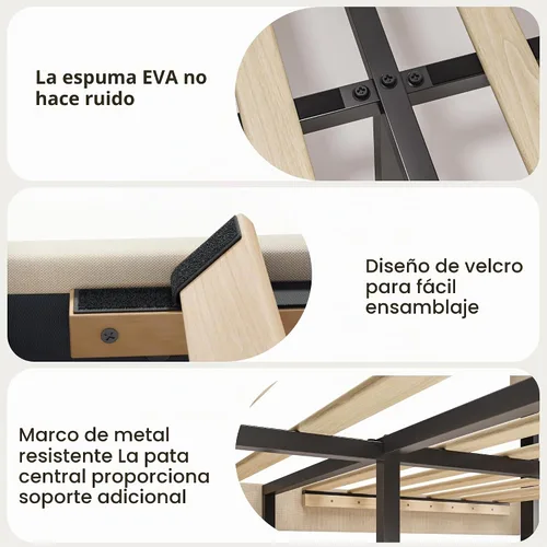 Vista 7 de Gizoon Base de cama Queen con cabecero, cama de plataforma tapizada con listones de madera resistentes, sin ruido, no necesita somier, fácil