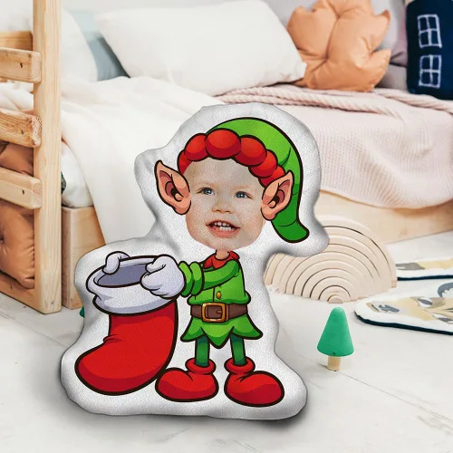 Vista 3 de Almohada divertida con foto personalizada, lindas almohadas de personaje de elfo con propia cara, almohada con forma personalizada, felpa suave