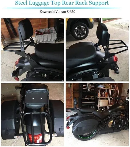 Vista 2 de Adaptador de montaje de portaequipajes trasero de acero negro para motocicleta con cojín de respaldo de pasajero para Ka-wasaki Vulcan S VN EN 650